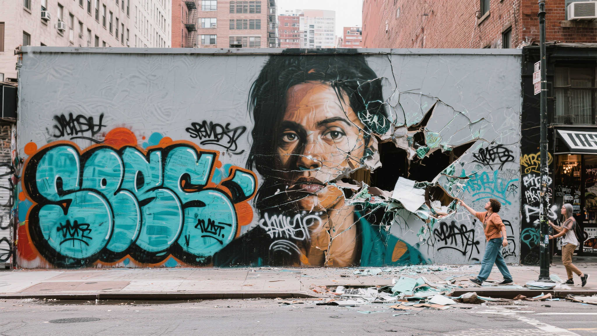 尼科-威廉斯壁画被毁，面部完全涂改成新颜色